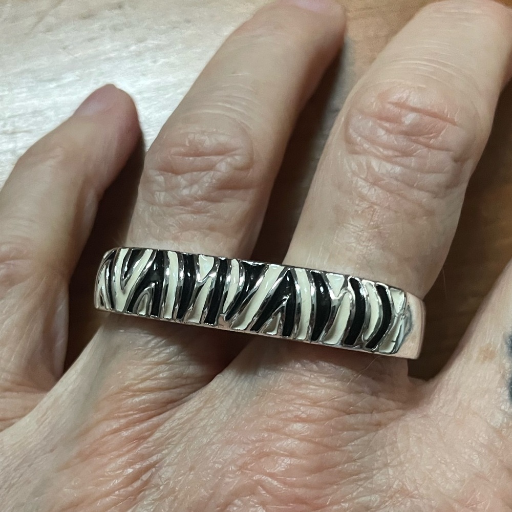 Zebra 80s new wave tiki style double ring by Erica Anenberg